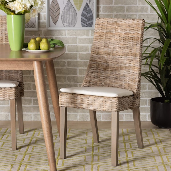 Baxton Studio Toby Modern Bohemian Grey Rattan Dining Chair, PK2 209-2PC-12795 - main